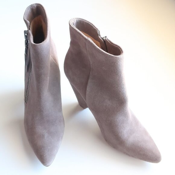NEW Splendid Taupe Suede Leather Pointy Toe Chunky Heel Ankle Boots, Booties 9.5 - Picture 2 of 16